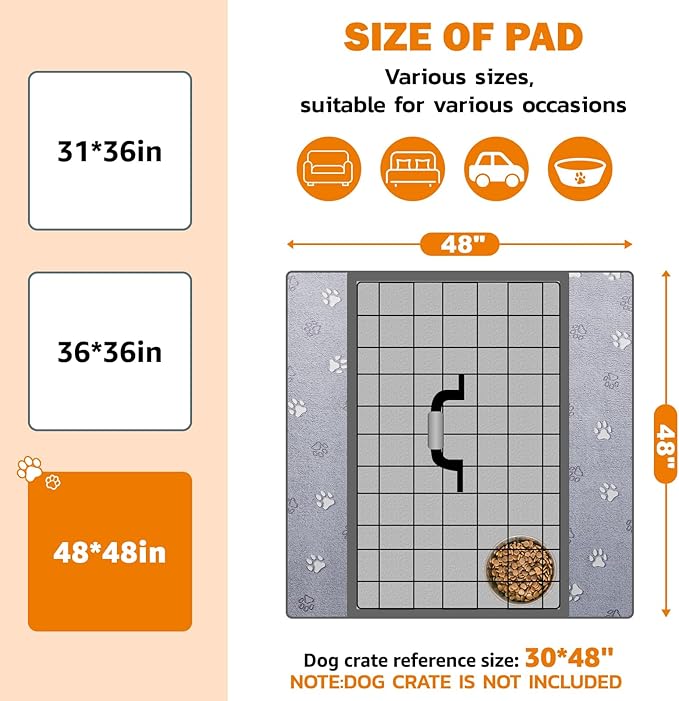 LOOBANI Washable Pee Pads for Dogs, Reusable Pee Pads for Dog Mat Puppy Pads Training Pads Non Slip Whelping Pad for Dog Playpen, Crate, Car, Grey 2 Pack 48 x 48 in