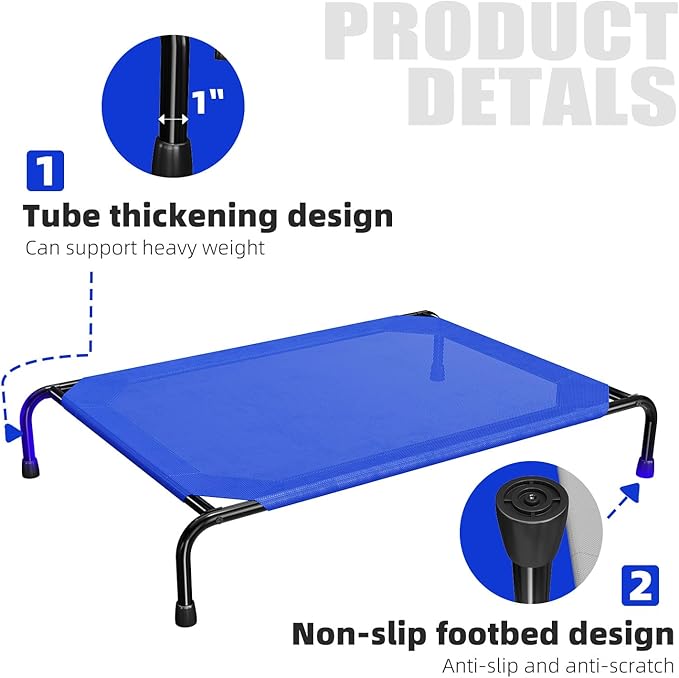 Simple Trending Raised Dog Bed for Large Dogs, Waterproof XL Dog Cot, Outdoor Cooling Elevated Pet Bed Load 200lb, 47.75" x 30.5", Blue