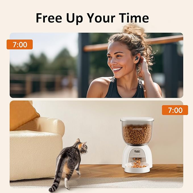 5L/21 Cup Automatic Cat Feeder, Timed Cat Dry Food Dispenser, Automatic Pet Feeders Dual Power Supply, 6 Meal Programmable 1-20 Portion Cats Feeder, Auto Dog Feeders,Pet Food Dispenser for Cats, Puppy
