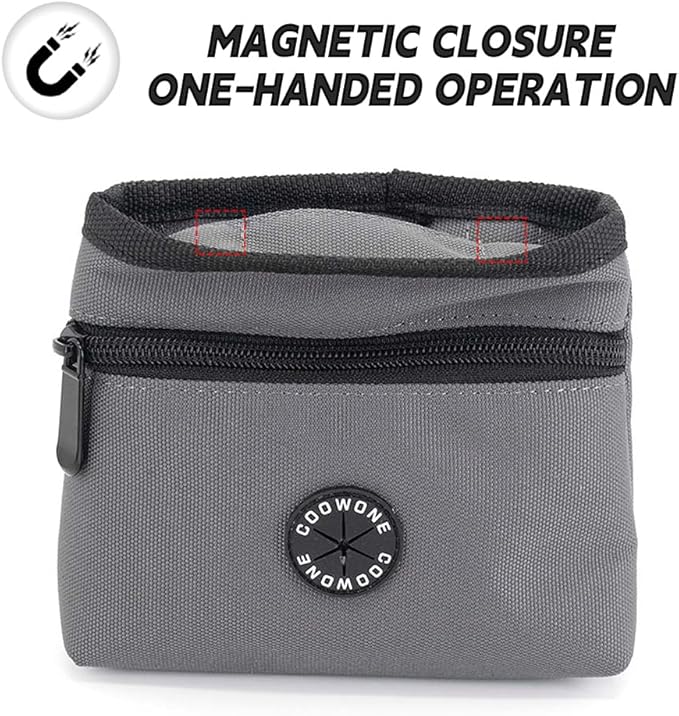 COOWONE Dog Treat Pouch with Pet Training Clicker, Detachable Dog Puppy Training Treat Bag, 900D Oxford Cloth Magnetic Closure Small Dog Poop Bag Holder for Travel or Outdoor Use