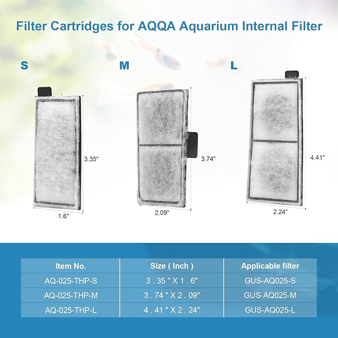 AQQA 8 Pack Aquarium Replacement Filter Cartridge Fish Tank Filter Cartridge for Aquarium Internal Filter (Large)