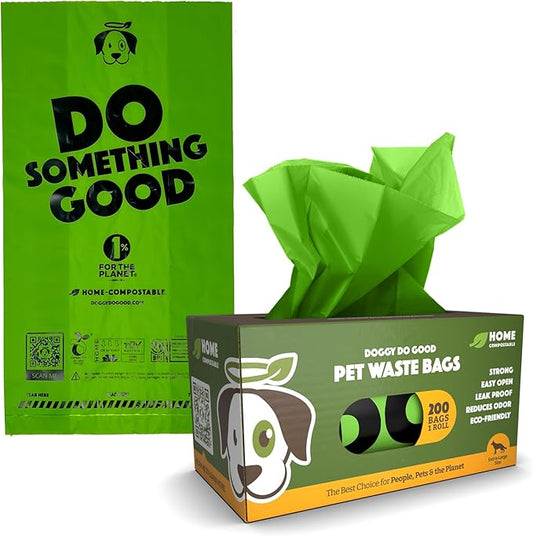 Doggy Do Good Poop Bags for Dogs (200 Ct), Easy Open Dog Poop Bags Rolls, Certified Home Compostable