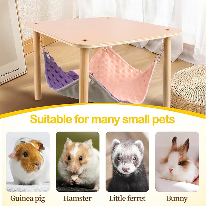 Enlarged Guinea Pig Hammock with Wooden Stand,Small Animal Hanging Bed Large Platform for Guinea Pigs Bunny Ferret Hamster Hiding Sleeping 13L x 13W x 11H in