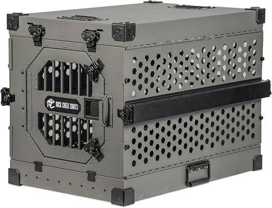 ROCK CREEK CRATES Collapsible Dog Crate: Meticulously Engineered, Durable Aluminum Construction, Non Slip Feet | 10 Year Warranty | Ideal for Indoor & Vehicle Use (Gray, 30 Inch)