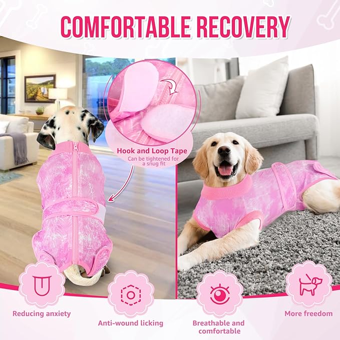 Lukovee Recovery Suit for Dogs, Zipper On Recovery Suit for Female Male Dog, Onesie Abdominal Wounds Cone E-Collar Alternative Prevent Licking Spay Recovery Suit