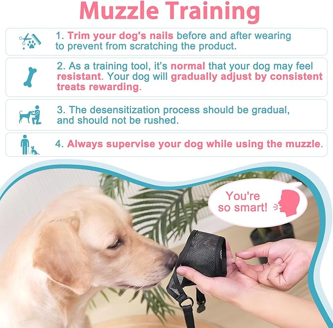 LUCKYPAW Dog Muzzle, Mesh Muzzle for Large Medium Small Dogs, Soft Mouth Guard for Biting Chewing, Breathable Mouth Guard with Adjustable Strap for Training (Black, M(Snout:8.75"-9.5"))