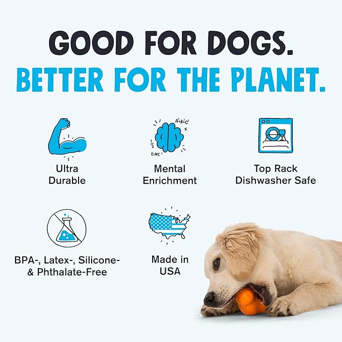 WEST PAW Zogoflex Tux Treat Dispensing Dog Chew Toy – Interactive Chewing Toy for Dogs – Dog Games for Aggressive Chewers, Fetch, Catch – Holds Kibble, Treats, Large 5", Periwinkle