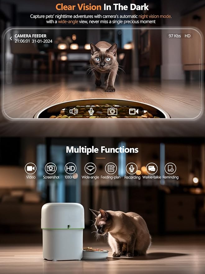 Automatic Cat Feeder with Camera - 5G WiFi Auto Cat Food Dispenser, 1080P HD Video with Night Vision, 1-15 Meals, 1-99 Portions, 2-Way Audio, Keeps Food Fresh, Timed Pet Feeder Also for Dogs