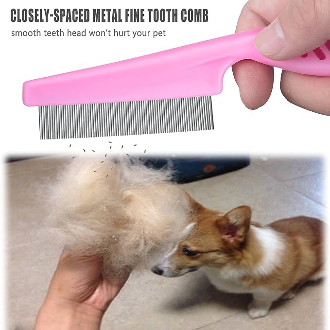 Cat & Dog Grooming Set - Fine Tooth Comb For Grooming And Removing Dandruff Flakes Remove Float Hair Tear Marks (pink)