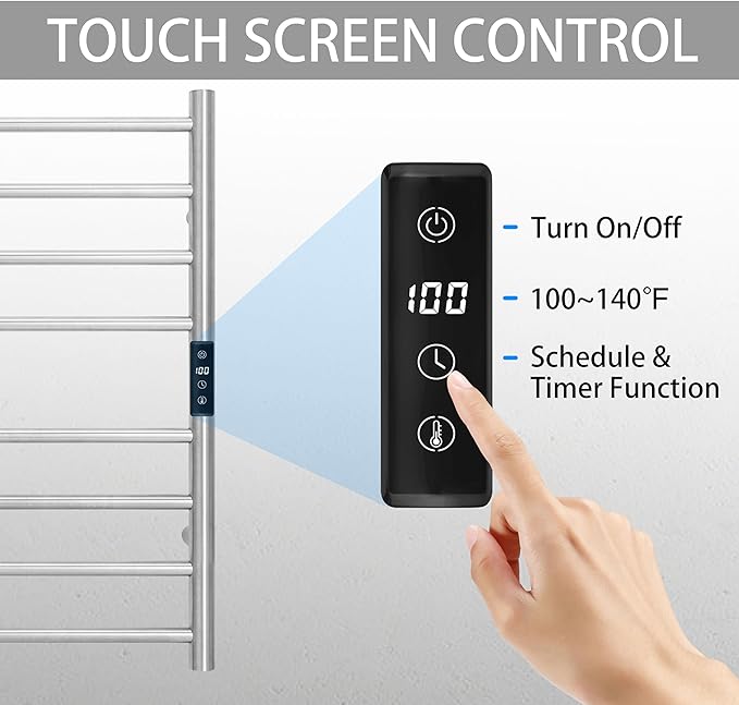 KEG Smart WiFi Towel Warmer Wall Mounted with Built-in Timer and Temperature Adjust Control, 8 Bars Electric Stainless Steel Heated Towel Racks for Bathroom Brushed Nickel