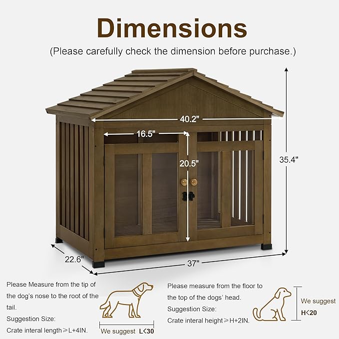 MCombo Wooden Dog House Furniture, Solid Wood Pet Kennel Indoor for Small/Medium Dogs, JD54 (Brwon, Medium)