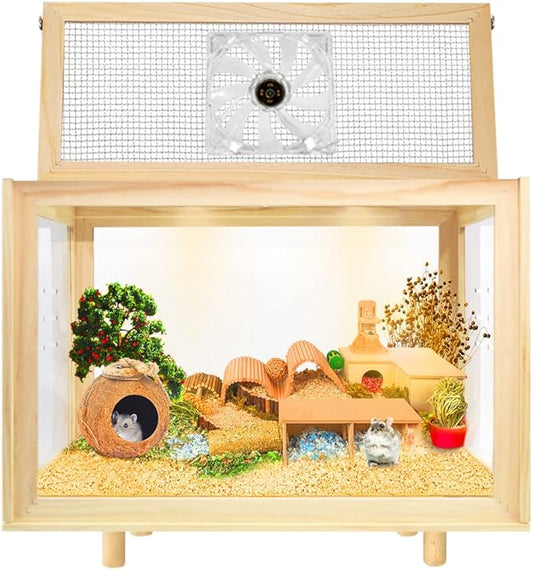 Large Hamster Cages - Wooden Hamster Mice and Rat Habitat with Ventilator Small Animal Cages for Rabbits, Guinea Pigs with Waterproof Bottom Plate