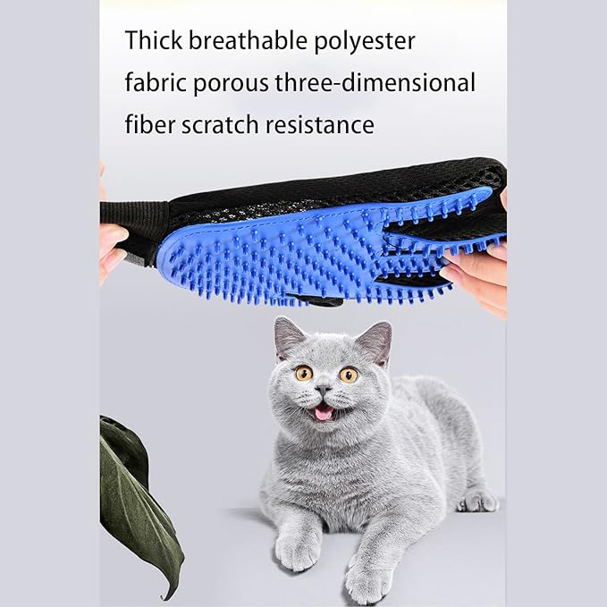 Zoocozy 2 in 1 Pet Hair Removal Glove for Cat Dog, Indoor Cat Grooming Gloves, Pet Washing Brush for Shedding Massage - Double-Sided Available(Dark Blue)