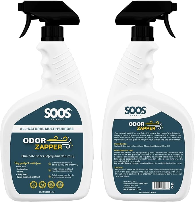 Soos Odor Zapper All Natural Odor Eliminator Multi-Purpose Odor Removal Spray for Home and Beyond (32.1 oz / 950 ml)