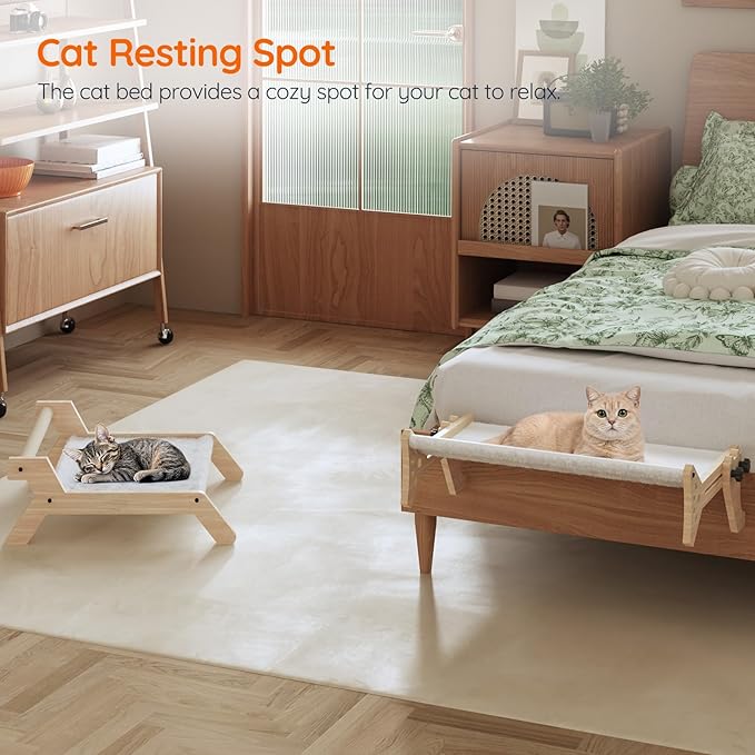 HOOBRO Cat Window Perch, Set of 2, Cat Window Hammock with Support Legs, Cat Hammocks for Indoor Use, Cat Beds with Soft Plush for Window and Floor, Natural NL44CS03