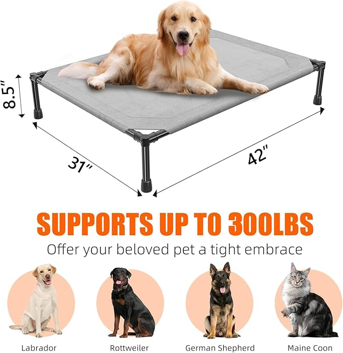 Simple Trending Raised Dog Bed for Large Dogs, Cooling Elevated Dog Bed, Breathable Pet Cot Bed, 42" x 31", Grey