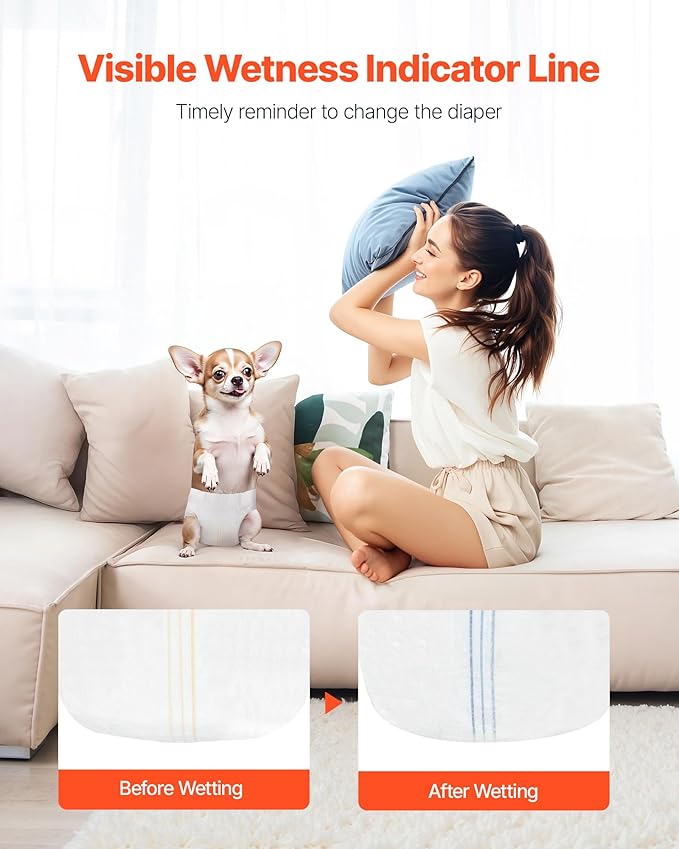 VEVOR Disposable Dog Diapers, Super Absorbent Female Dog Diapers, 360° Leak-Proof Female Doggy Pet Diaper with Wetness Indicator for Heat Period, Training, Incontinence - M, 96 Count (2 Packs of 48)