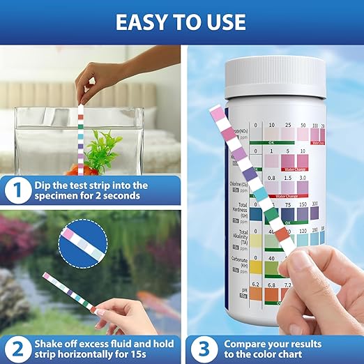 Aquarium Test Strips 7 in 1 for Freshwater 100 Strips Fish Tank Water Testing Kit for Aquarium Pond -Testing Nitrate Nitrite Hardness Chlorine pH Carbonate Alkalinity Accurate