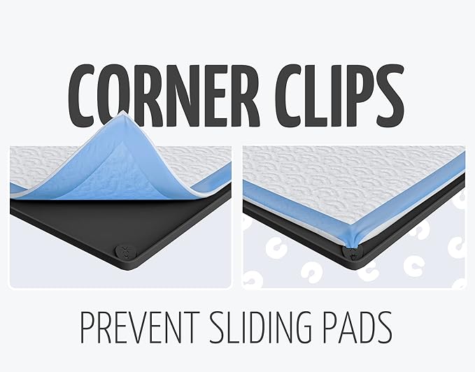 TidyFriend Dog Pee Pad Holder Tray Fits for 30” x 23” Pee Pads with Corner Lock Holes, Raised Edges, Non-Spill, Easy to Clean Silicone Dog Potty Tray Holder, For Indoor Floor Protection (Black)