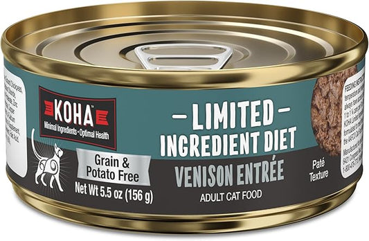 KOHA Limited Ingredient Diet Venison Paté for Cats - Single Meat Cat Food for Sensitive Stomachs - Paté Venison Cat Food with No Fillers - 5.5 oz Pack of 24