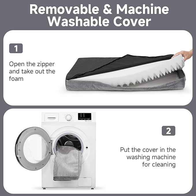 OhGeni Orthopedic Waterproof & Machine Washable Dog Bed for Large Pets, Suitable for Crates, 25D Egg Crate Foam, Non-Slip Bottom & Removable Cover, Corduroy Fabric, 41 Inches(Gray)