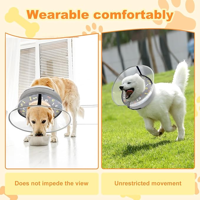Dog Cone Collar with Enhanced Anti-Licking, Inflatable Dog Cone After Surgery, Adjustable Size with Soft Padding for Small Medium Large Dogs - M+