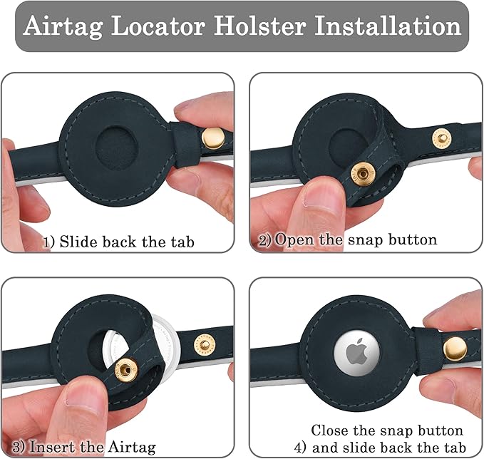 OOPSDOGGY Rolled Leather Dog Collar with Airtag Holder - Reflective Round Airtag Dog Collar - Soft Tracking Pet Collar for Small Dogs Puppy Cats Kitten (Denim, S, 10"-13")