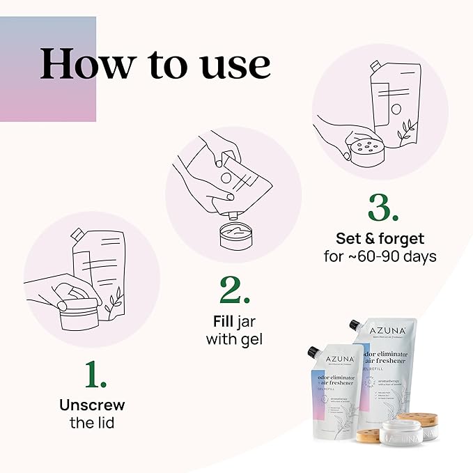 Azuna Air Freshener & Odor Eliminator Gel Refill Pouch - Aromatherapy, 12 oz
