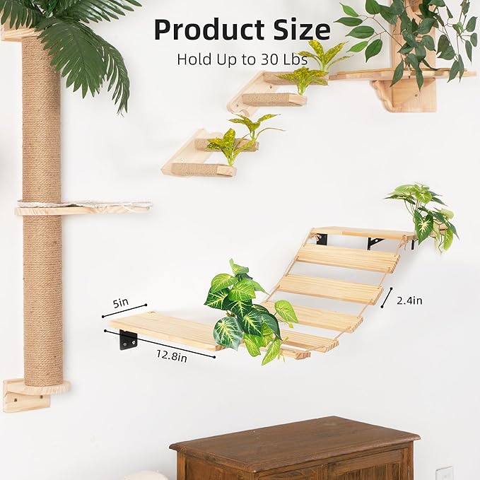 Meowoou Cat Bridge Wall Mounted, Rope Bridge for Climbing, Ladder for Indoor Cats, Cat Wall Furniture for Sleeping, Large Cats Steps Bed and Perches