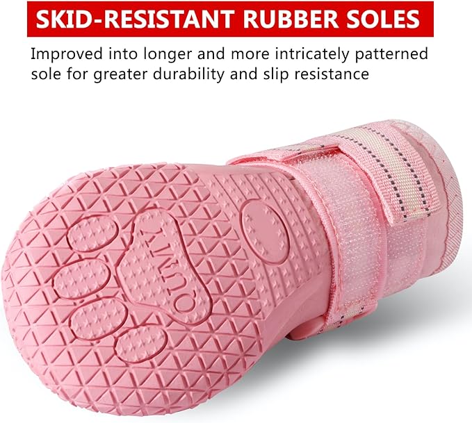 QUMY Dog Shoes for Large Dogs, Medium Dog Boots & Paw Protectors for Winter Snowy Day, Summer Hot Pavement, Waterproof in Rainy Weather, Outdoor Walking, Indoor Hardfloors Anti Slip Sole Pink 7