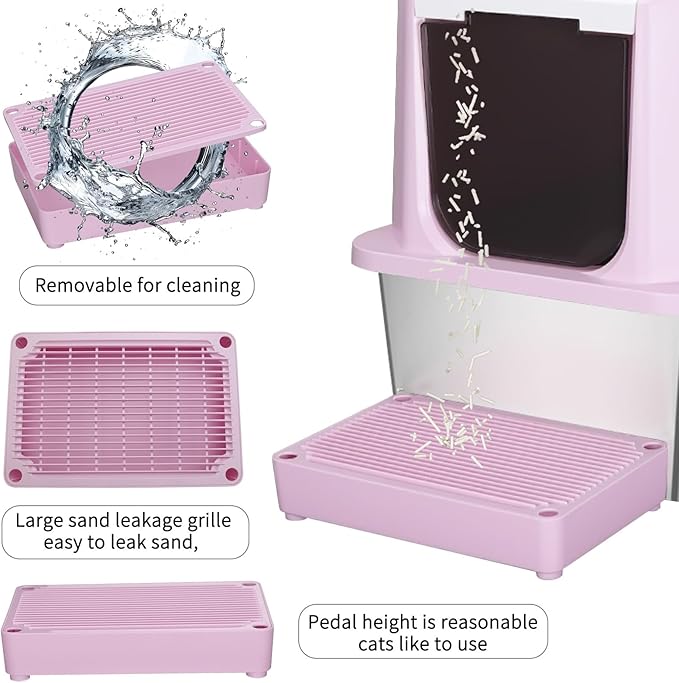 RIZZARI Stainless Steel Cat Litter Box, Semi-Enclosed with Raised Edges, Anti-Leakage & Odorless, Large for Small to Large Cats (Deep Pink, 23.8" L*15.9" W*18" H)