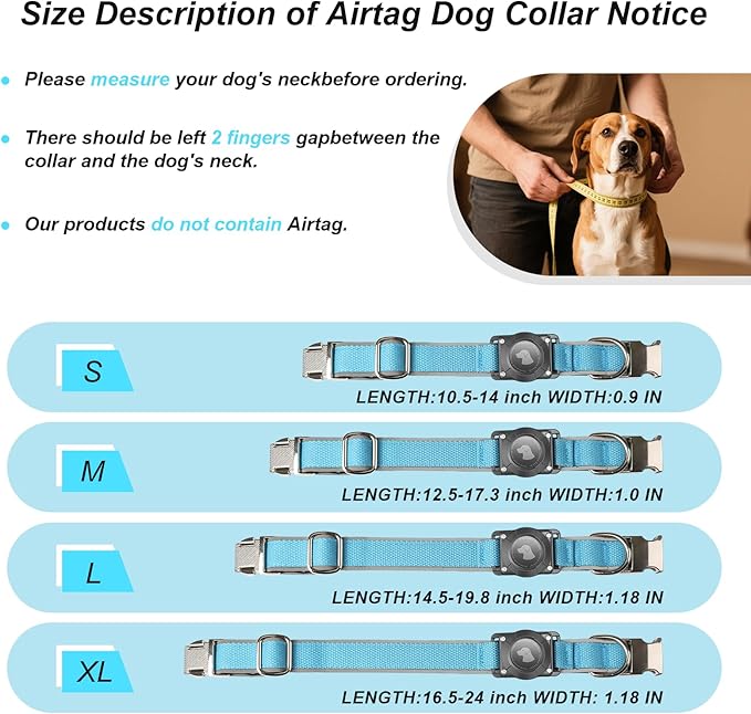 Waterproof Airtag Dog Collar - Nylon Collar with Durable Airtag Holder, Reflective&Anti-Lost with Safety Metal Buckle, Soft Padded Adjustable for Small Medium Large Dogs Blue S