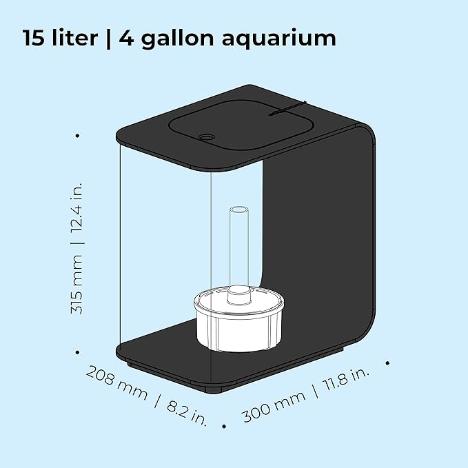 biOrb Flow 15 Acrylic 4-Gallon Aquarium with White LED Lights Modern Compact Tank for Tabletop or Desktop Display, Black