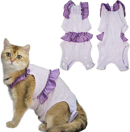 Cat Recovery Suit,Kitten Onesie After Surgery,E-Collar Alternative for Abdominal Wound and Skin Diseases,Soft Breathable Bodysuit After Spay（Purple-XL）