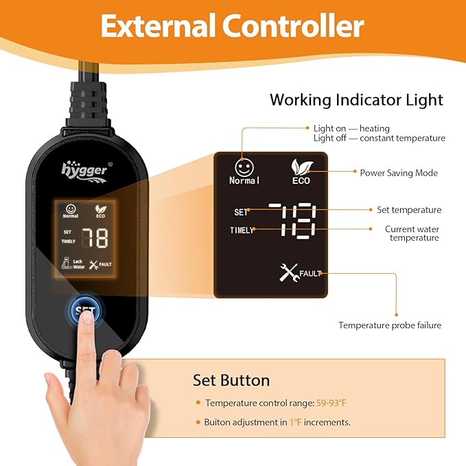 hygger Aquarium Heater, Upgraded Ceramic 25W/50W Small Fish Tank Heater with Digital LED Controller, Fast Heating, Precise Temperature Control, Turtle Tank Heater for Freshwater/Saltwater