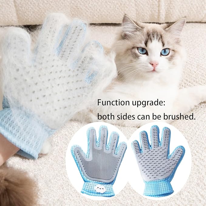 Zoocozy 2 in 1 Pet Hair Removal Glove for Cat Dog, Indoor Cat Grooming Gloves, Pet Washing Brush for Shedding Massage - Double-Sided Available(Blue)