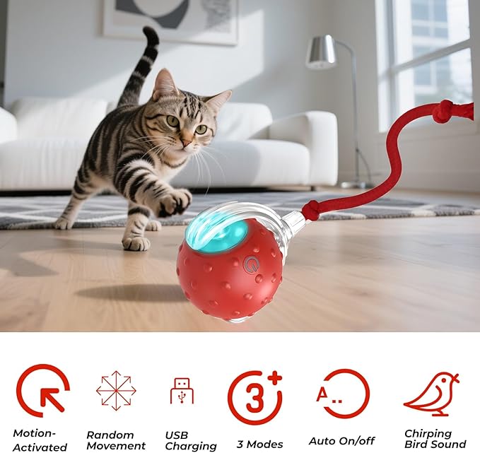 Interactive Cat Toys Ball - 2025 New Gen with 360° Auto-Rotation Smart Obstacle Avoidance,Includes 4 Cat Spiral Spring,Ideal Kitten Toys for Bored Indoor Cats (Yellow, Cat Toy Ball)