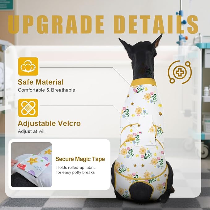 Recovery Suit for Dogs After Surgery, Professional Dog Surgical Suit for Female Spay, Male Neuter, E-Collar & Cone Alternative Dog Onesie for Abdominal Wounds Skin Disease, Yellow, XL