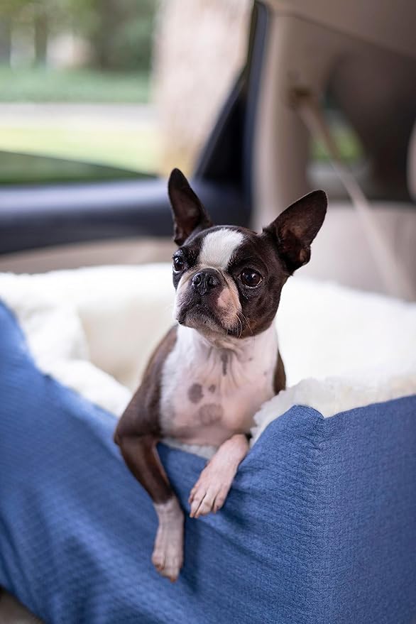 Snoozer Dog Car Seat, Lookout I Dog Booster Car Seat for Small Dogs Under 25lbs, Size: Medium, Fabric: Denim Diamond, Pet Car Seat to Alleviate Car Sickness for Dogs, Removable Machine Washable Cover