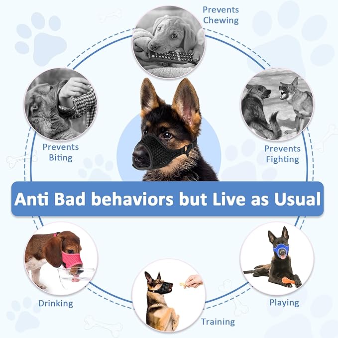 LUCKYPAW Soft Muzzle for Medium Large Sized Dogs Beagle Labrador German Shepherds, Dog Muzzle to Prevent Biting Chewing, Adjustable Breathable Mouth Guard for Grooming Walking Training(Blue, L)