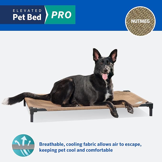 Coolaroo Pro Elevated Dog Bed - Low-Profile Access, Moisture-Resistant Cover, Breathable Fabric & Tool-Free Setup, Nutmeg, Standard