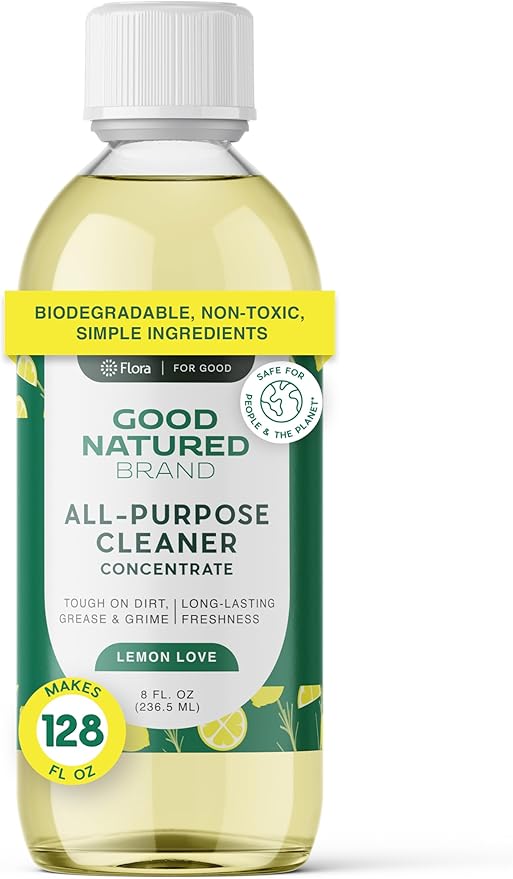 Good Natured Brand All-Purpose Cleaner Concentrate | Multi-Surface Cleaner | Natural Lemon Essential Oil | Multipurpose Cleaner Concentrate All Surfaces | Lemon Love | 8oz makes 128oz