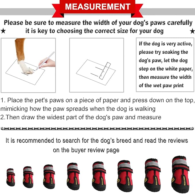 QUMY Dog Shoes for Large Dogs, Medium Dog Boots & Paw Protectors for Winter Snowy Day, Summer Hot Pavement, Waterproof in Rainy Weather, Outdoor Walking, Indoor Hardfloors Anti Slip Sole Red Size 6