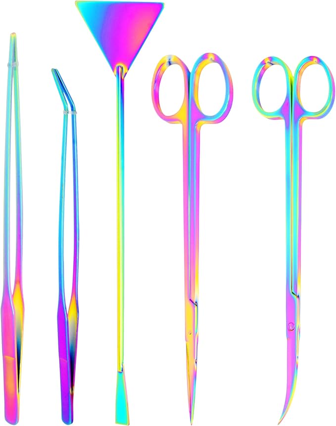 Mandala Crafts Rainbow Stainless Steel Aquascaping Tools Kit – Aquarium Plant Tools with Tweezers, Spatula, and Scissors for Fish Tanks, Hospital Tanks, Goldfish Bowls, Aquariums, and Terrariums