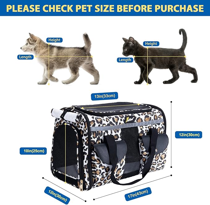 Pet Carrier for Small Dogs and Cats - Soft-Sided Travel Kennel, Portable Foldable Bag (Large)