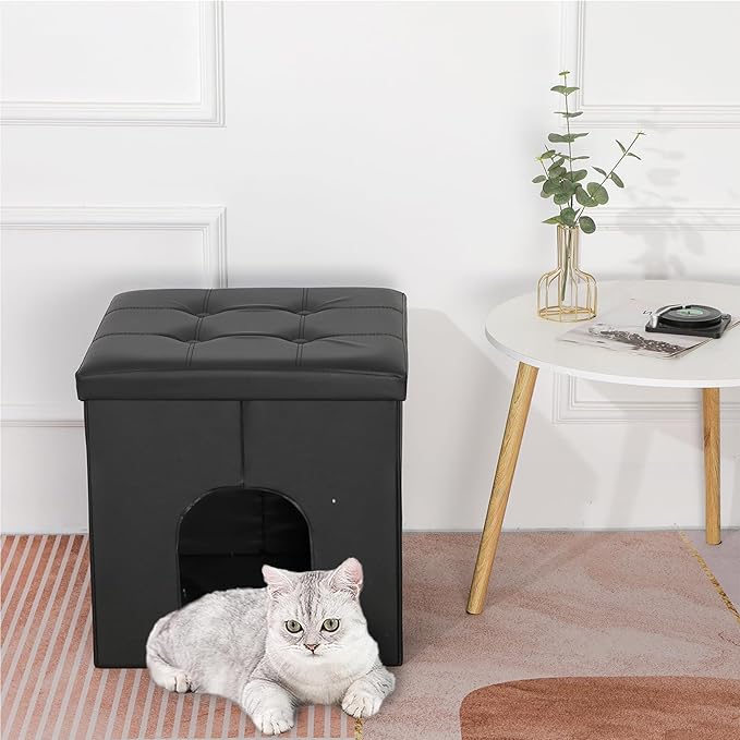 MEEXPAWS Cat Litter Box Enclosure Furniture Hidden, Cat Washroom Bench Storage Cabinet Small 19.7'' x 19.7'' x 19.7''| Dog Proof | Waterproof Inside | Easy Clean | Easy Assembly | Odor Control(Black)