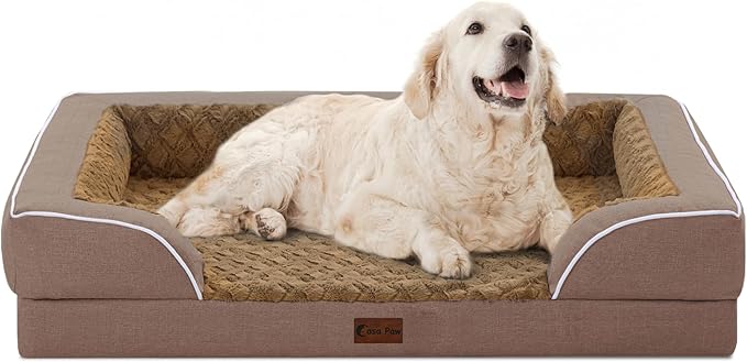 Orthopedic XL Dog Bed for Extra Large Dogs, Waterproof Memory Foam Dog Beds with Sides, Non-Slip Bottom and Egg-Crate Foam Big Dogs Couch Beds with Removable Washable Cover(X-Large,Brown)