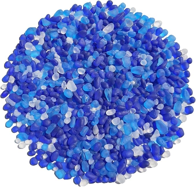 Sea Glass Stones - 0.9LB Frosted Glass Pebbles Gemstones - Perfect for Aquarium Rocks, Fish Tank Gravel, Vase Fillers, DIY Crafts, and Home Decor (Cobalt Blue, Aquamarine, White)