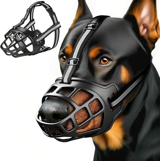 Dog Muzzle, Breathable Basket Muzzles for Small Medium Large Sized Dogs, Adjustable Humane Cage Mouth Cover for Scavenging Grooming Biting Chewing, Allows Panting and Drinking(Soft Rubber, XL)