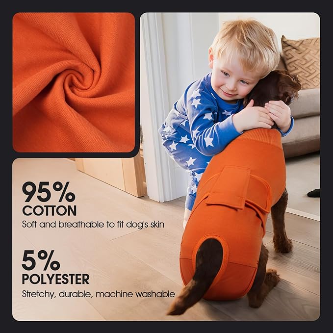 FUAMEY Dog Recovery Suit Male,Dogs Surgery Neuter Suits Puppy Spay Shirts for Female Protect Dog's Skin Anti Licking Abdominal Wounds Doggie Onesie Pet Bodysuit Alternative to Cone Orange S